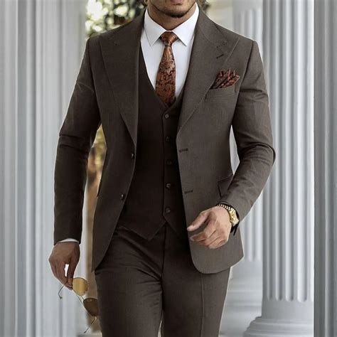 Slim Fit Peaked Lapel Light Brown Tuxedo Wedding For Groom Prom Best