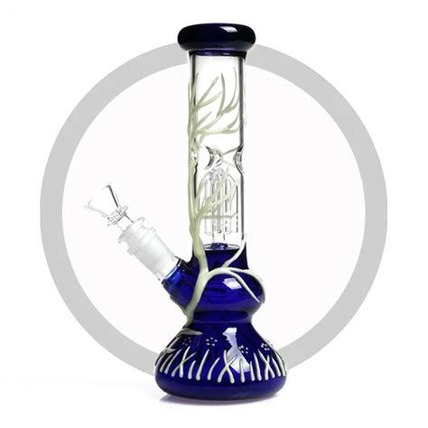 Double Colorful Round Base Glass Bong Arm Perc Bong Art Pattern Uv