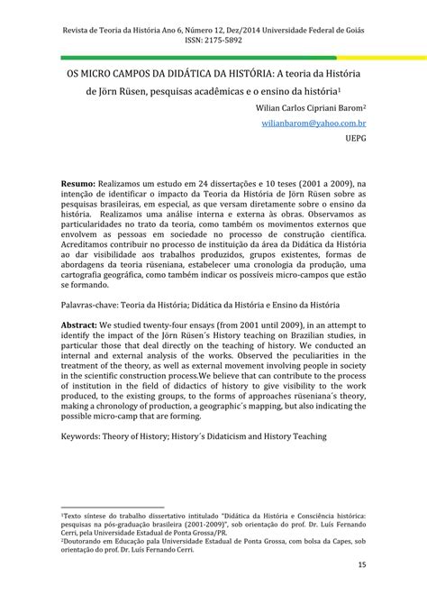 Pdf Os Micro Campos Da Didática Da História A Teoria Da História De