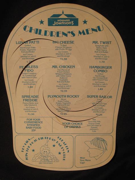 Howard Johnson's Children's Menu | Vintage menu, Howard johnson's, Kids menu