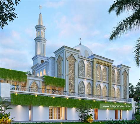 Desain Tampak Depan Dengan Pagar Masjid Zba Style Modern Lantai Di