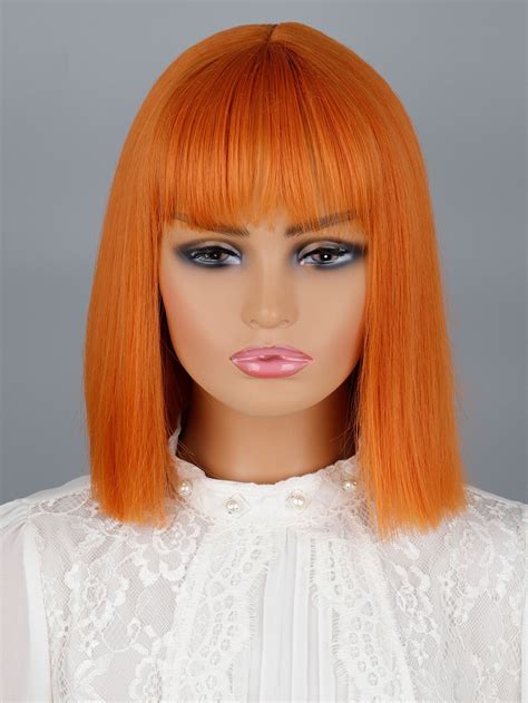 Orange Collar Synthetic Fiber Bangs Wig Embellished Wigs Accs Bang