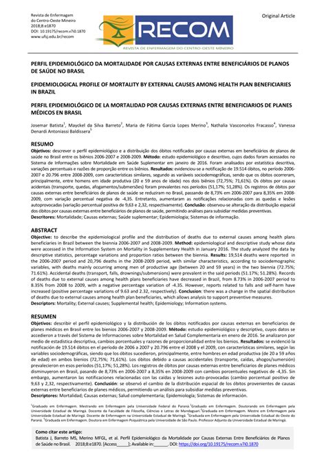 PDF Perfil Epidemiol Gico Da Mortalidade Por Causas Externas Entre