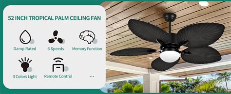 Yitahome Tropical Reversible Ceiling Fan With Led Light And