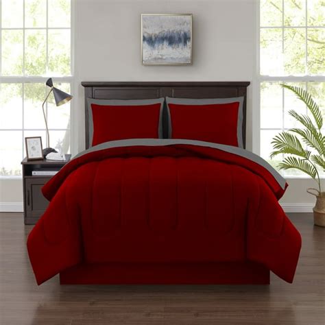 Mainstays 8 Piece Solid Bed In A Bag Bedding Comforter Set King Red