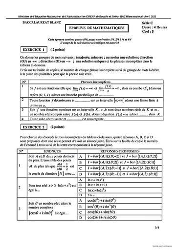 Bac Blanc 2023 serie C maths bouaflé et sinfra by Tehua pdf