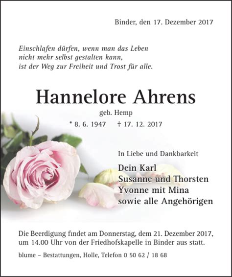 Traueranzeigen Von Hannelore Ahrens Trauerportal Hildesheimer