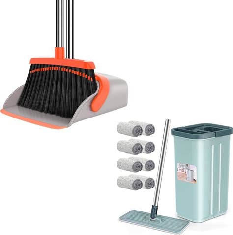 Aifacay Mop And Bucket Set With 8 Microfiber Mop Pads Long Handle Dust Pan And