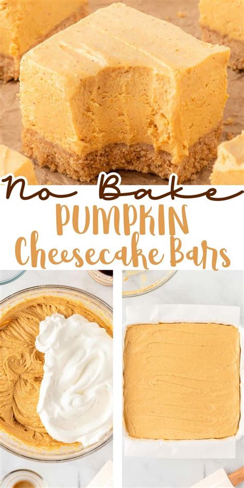 No Bake Pumpkin Cheesecake Bars With Text Overlay