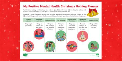 My Positive Mental Health Christmas Holiday Planner Worksheet