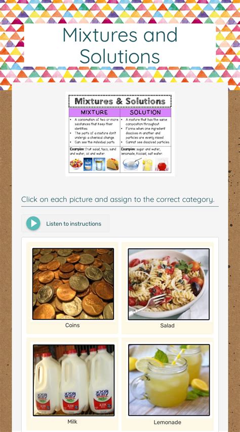 Mixtures And Solutions Worksheet