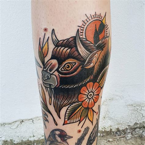 Bison head tattoo by @rabtattoo - Tattoogrid.net