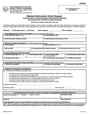 Fillable Online Tdi Texas DWC Form 064 Medical Interlocutory Order