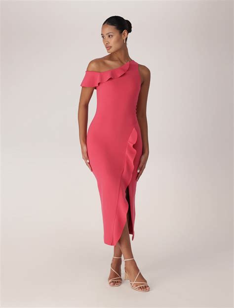 Tyra One Shoulder Ruffle Bodycon Dress Rouge Forever New