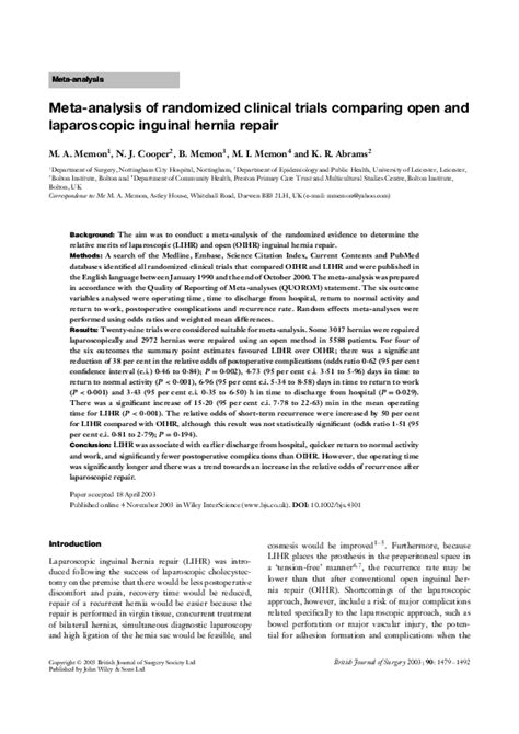 Pdf Meta Analysis Of Randomized Clinical Trials Comparing Open And