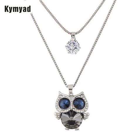 Kymyad Multilayer Korean Necklaces Chain Sweater Long Necklace Crystal Owl Necklaces And Pendants