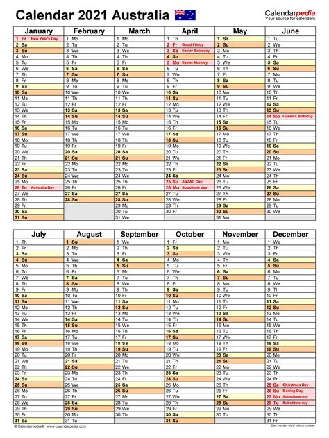 Australia Calendar 2021 Free Printable Excel Templates