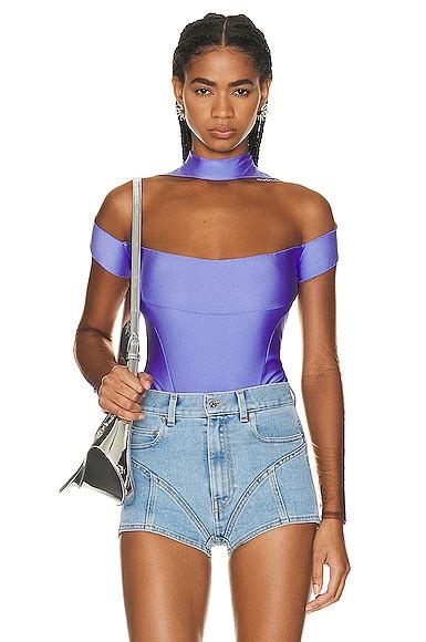 Mugler Illusion Stretch Bodysuit In Lilac Nude Fwrd