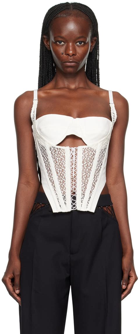 White Lace Up Corset Tank Top By Dion Lee On Sale