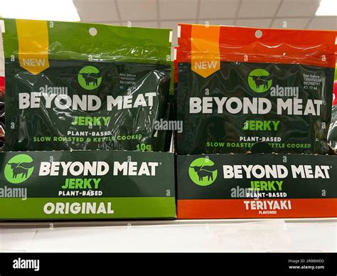 Beyond Meat Plant Based Jerky Packages On The Shelf At A Supermarket