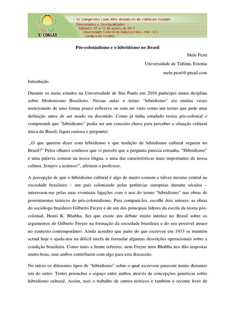 Pdf Pos Colonialismo E Hibridismo No Brasil Dokumen Tips