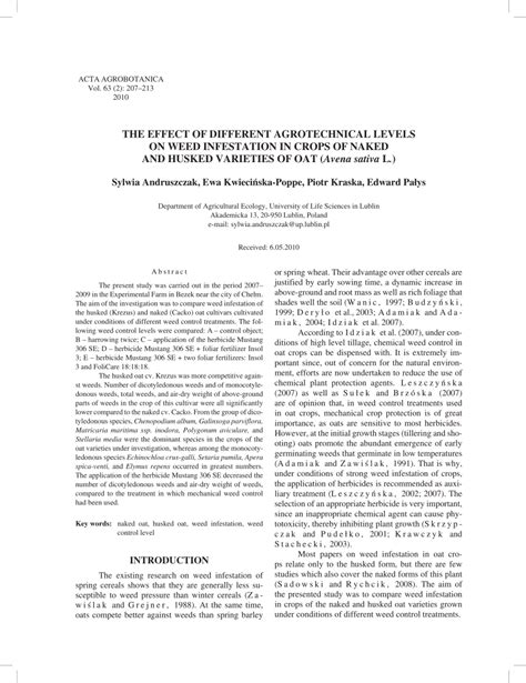 PDF The Effect Of Different Agrotechnical Levels On Weed Infestation