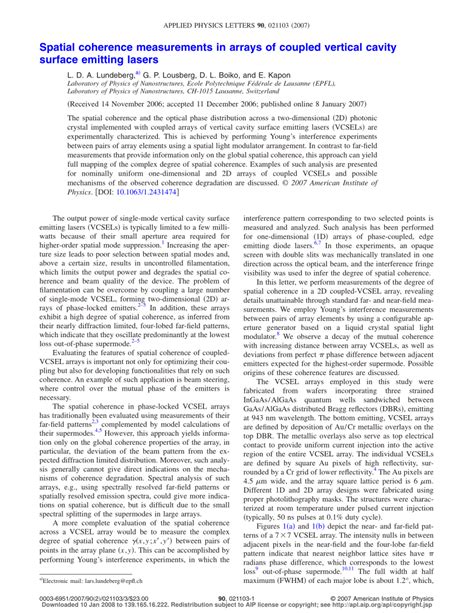 Pdf Spatial Coherence Measurements In Arrays Of Coupled Vertical