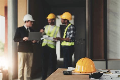 Civil Engineer Teams Meeting Working Together Wear Worker Helmets