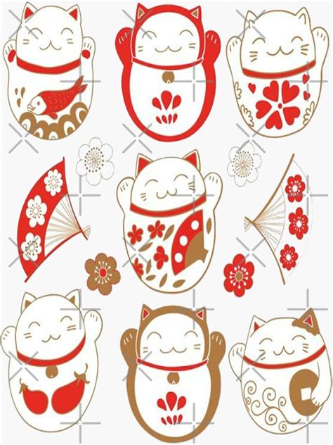 Japanese Maneki Neko Cats Sticker For Sale By Cartoon13 Redbubble