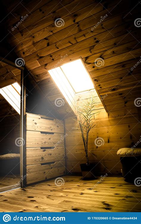 Wooden Loft Interior With Skylight Stock Image Image Of Daylight