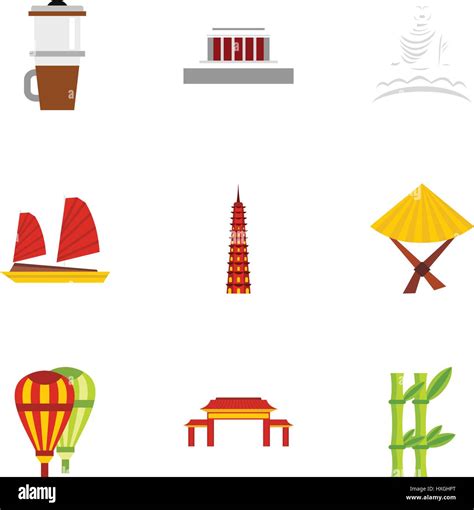 Country Vietnam Icons Set Flat Style Stock Vector Image Art Alamy