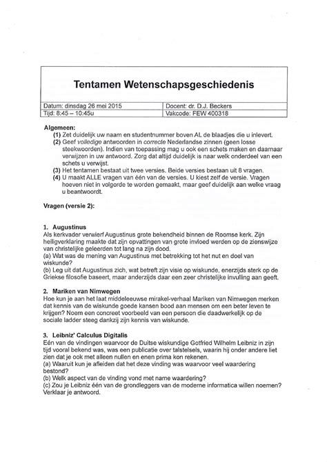 Tentamen 26 Mei 2015 Vragen Tentamen Wetenschapsgeschiedenis