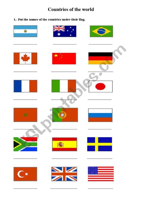 Printable World Flags Worksheet