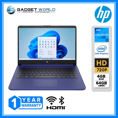 HP 14 Laptop Intel Celeron 4gb 64gb EMMC 14 Dq0005dx Indigo Blue