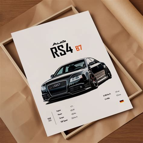 Audi Rs4 B7 2005 Black S4 Car Poster A1 A4 Digital Portrait Prints Wall