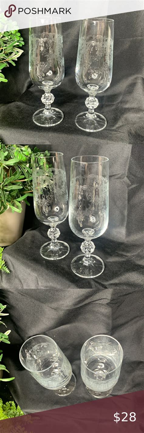 Set Of 2 Cascade By Import Assoc Etched Champagne Flutes Glasses Champagne Flutes Victorian