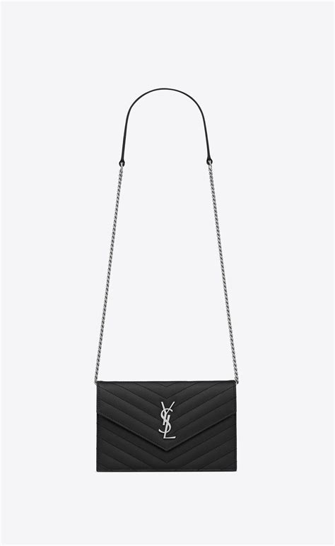 Saint Laurent Cassandre Matelassé Envelope Chain Wallet In Grain De