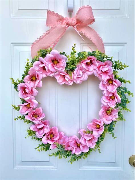 Large Front Door Wreath 20 Heart Shaped Pink Front Door Etsy