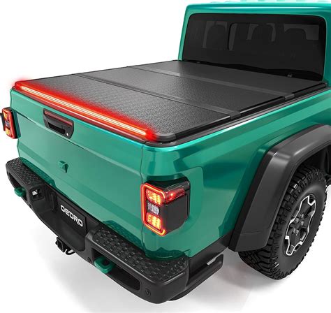 Oedro Hard Tri Fold Tonneau Cover With Built In Light Strip Trifold Hardtop Truck Bed Cover