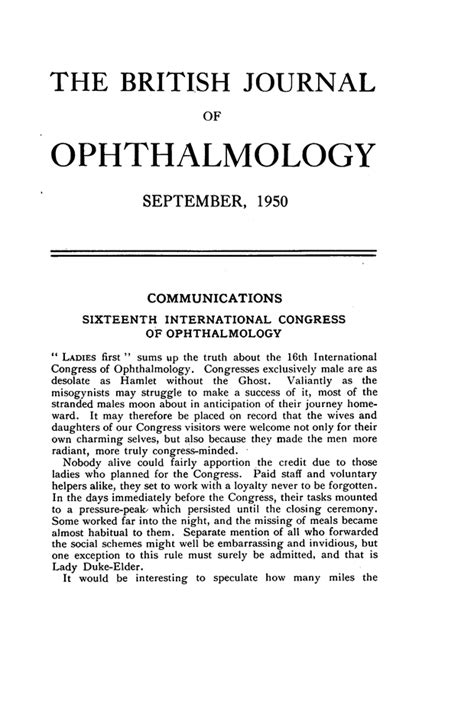 Sixteenth International Congress Of Ophthalmology British Journal Of