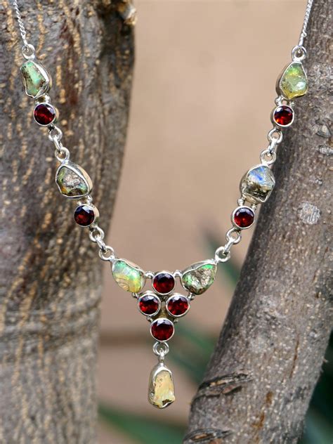 Rough Ethiopian Opal And Garnet Necklace 1 Garnet Jewelry Hammered