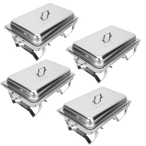 WILPREP 4 Pack 8QT Chafing Dish Buffet Set Rectangular Stainless Steel