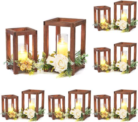 Hushee 20 Set 60 Pack Integrated Wedding Lantern Centerpiece Rustic Wooden Candle