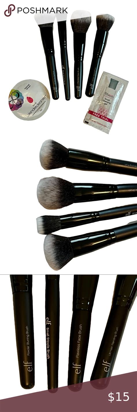 Elf Makeup Brush Bundle Duo Fiber Face Foundation Blush Bronzer Lot Set