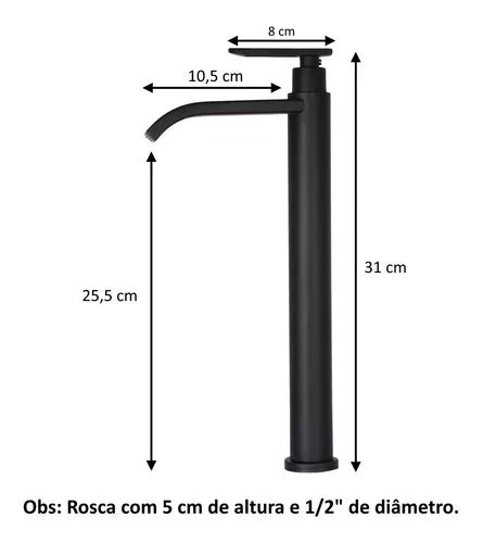 Torneira Banheiro Preta Bica Alta Lavabo Pia Cuba Luxo R 177 Em