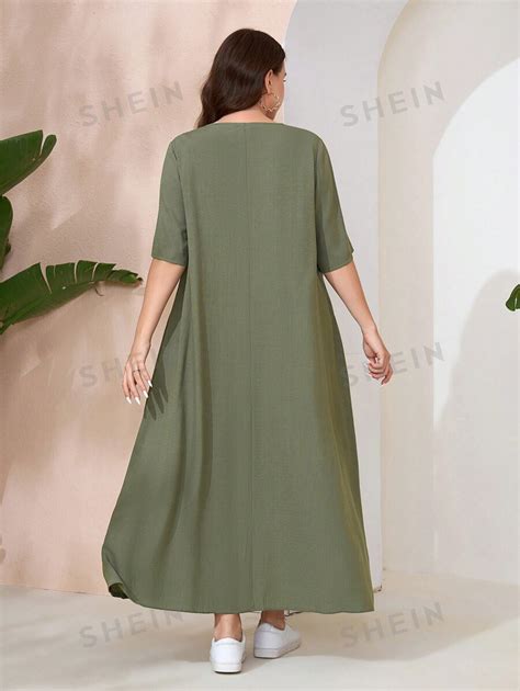 SHEIN Mulvari Vestido Maxi Longo Detalhe De Aba De Cor Sólida Para