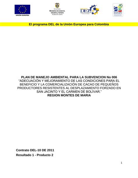 PDF Plan de Manejo Ambiental para la Adecuación y mejoramiento de las