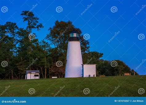 Turkey Point Lighthouse At Night At Elk Neck State Park In Maryland