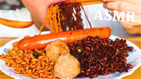 ASMR Eating Sounds Black Bean Noodle Samyang 2x Spicy Fire Noodle