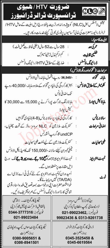 Latest Driver Jobs In National Logistic Cell November Advertisement